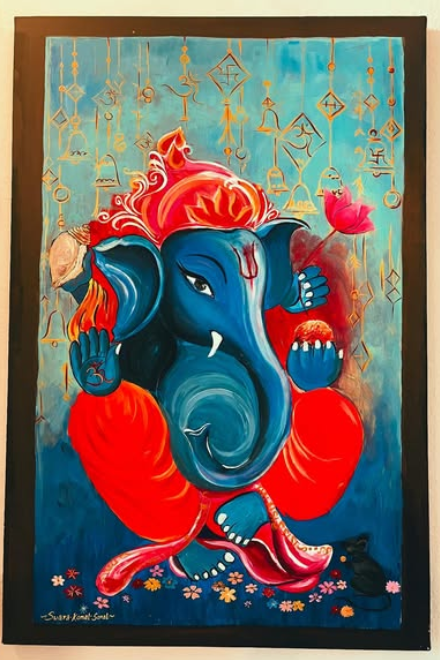 Blue and gold Ganesha painting